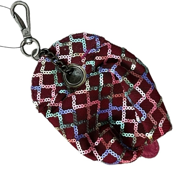 Free People Ruby Coin Purse NEW NWT Sequin Burgundy Purse Handbag Clip - Picture 6 of 8